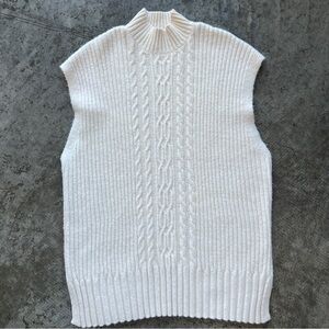 LOFT Cozy Cable Knit Turtleneck Ivory Sleeveless Sweater